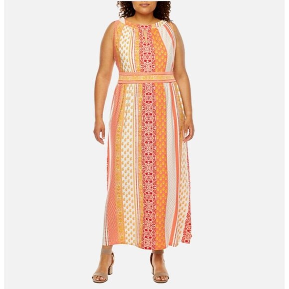 Size 1X 16 NEW‎ MIXED PRINT KEYHOLE HALTER MAXI DRESS Summer Vacation PLUS SIZE - Picture 1 of 4